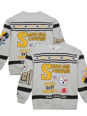 Steelers Mitchell & Ness All over print vintage fleece crewneck sweatshirt XL